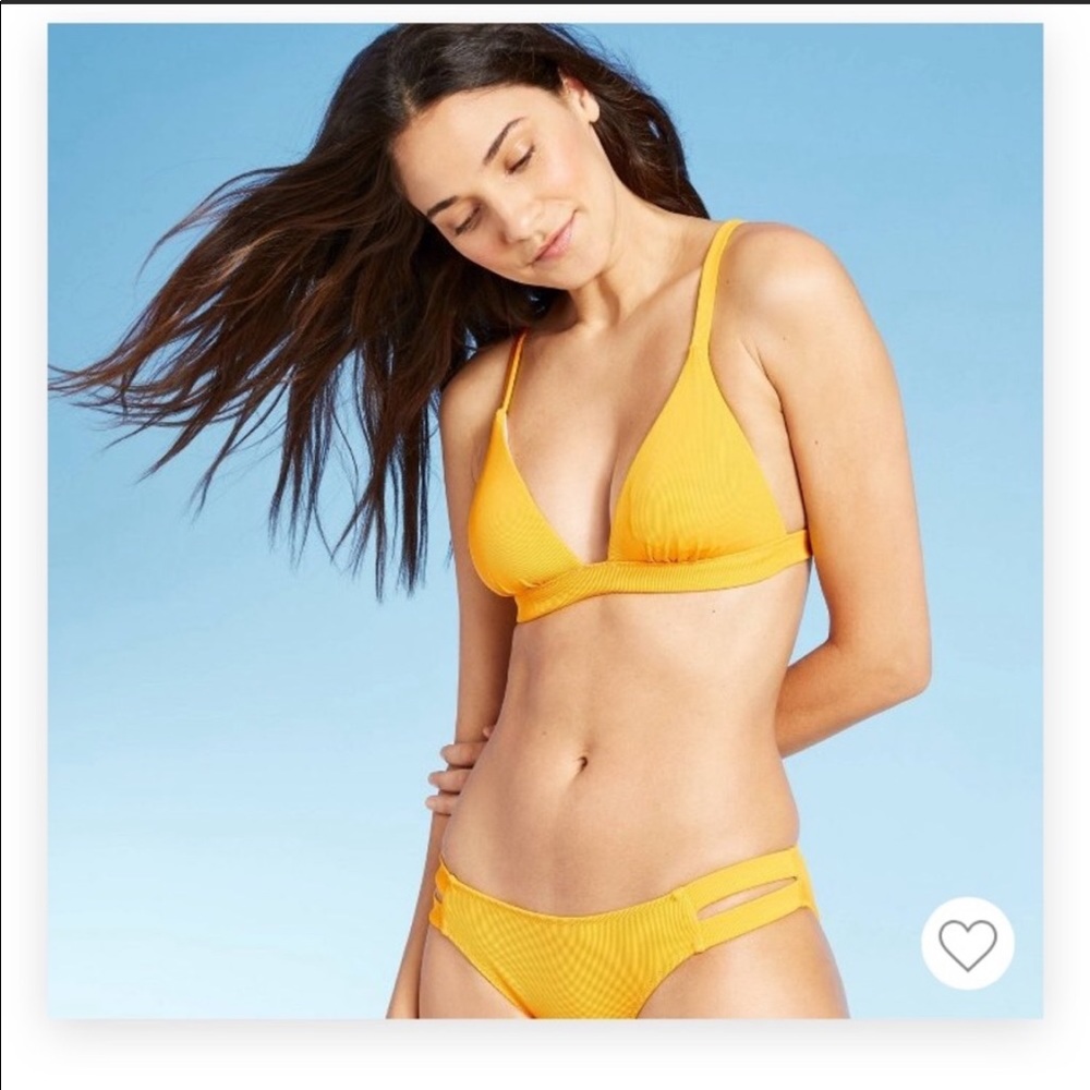 Yellow ribbed triangle bikini top